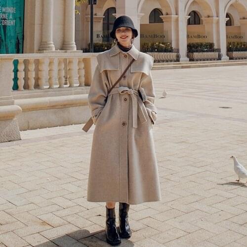 Elegant Female Wool Coat Casual Solid Long Jacket Turn-Down Collar Loose Oversize Thick Windbreaker 2021 Winter Women Outwear