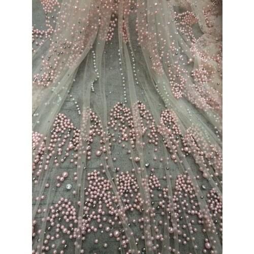 French Lace Fabric SYJ-9127 New Arrival Embroidered High quality Tulle Lace with beads and stone Nigerian Lace Wedding Dress