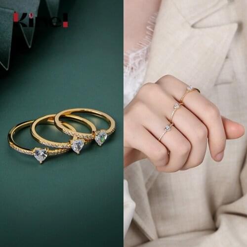 Kinel 18K Gold Bijoux Eternity Promise Ring 925 Sterling Silver AAAA CZ Engagement Wedding Band Rings for Women Party Jewelry