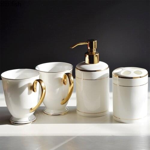 Bone China Bathroom Set Ceramic Tooth Brush Holder Toothpaste Dispenser Case Soap Box Toilet Shower Storage Bathroom Accessories