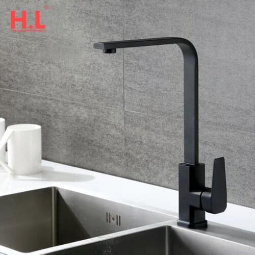 Square Kitchen Faucet Matte black/Chorme Hot and Cold Kitchen Sink Tap 360 Degree Rotation Mixer Deck Mounted Water Tap