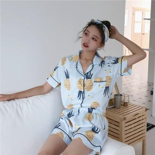 Summer Women Pajama Comfortable Ladies Short Sleeved Pyjamas with Shorts Pineapple printing Thin Home Wear Women two piece set