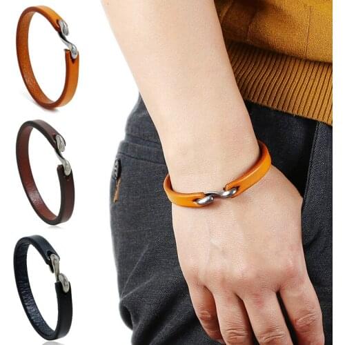 Hot Sale Black/Brown Male PU 2 Sizes Hook Girls Wristband Bangle Leather Bracelet Women Exquesite Rock Wedding 1PC Graceful Punk