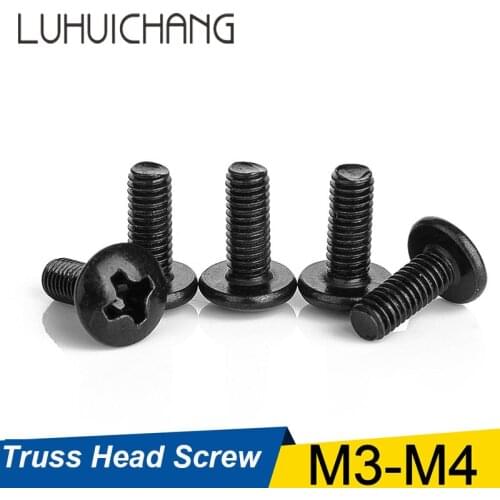 LUHUICHANG 30/40Pcs M3 M4 TM Screws Phillips Truss Mushroom Head Screw Black Plated Electronic Carbon Steel Samll Screws