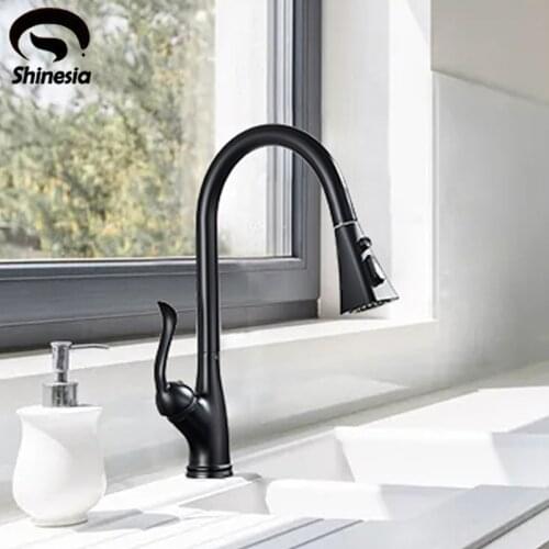 Shinesia Matte Black Kitchen Hotcold WaterFaucet Pull Out Sprayer Single Handle Mixer Tap Sink Faucet 360 Rotation Kitchen Crane