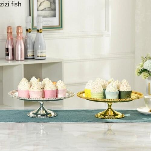 European-style Metal Cake Tray Wedding Holiday Decoration Golden Silver Dessert Pastry Display Tray Cake Decoration Accessories