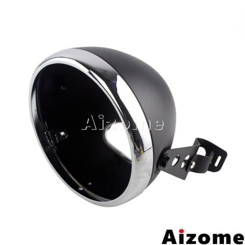 Motorcycle Steel 7" Headlamp Smooth Housing Bucket For Harley Custom 7 inch Headlight Light Bulb Shell w/ Mount Bracket