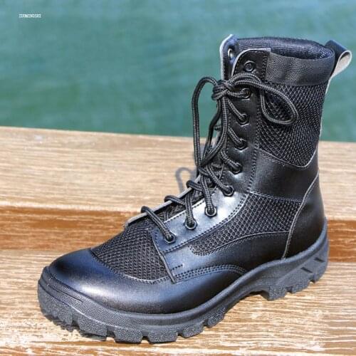 Summer Bot Military Boots Men Botas Hombre Combat Boots Leather Light Outdoor High-top Mesh Breathable Combat Tactical Boots