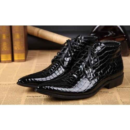 Fashion pointed toes leather shoes england style men increase spring autumn lace up martin boots free shipping