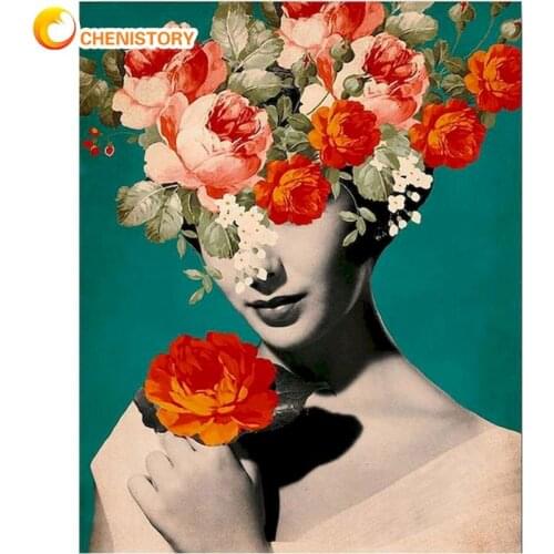 CHENISTORY Color Flower On Head Figure Painting By Numbers Home Decor 60x75cm Framed Artwork HandPainted Picture By Number