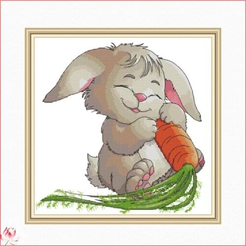 Rabbit and Carrot Pattern Cross Stitch Kit 14CT 11CT Canvas Printing Needle And Thread Embroidery Kit DIY Home Decoration Crafts