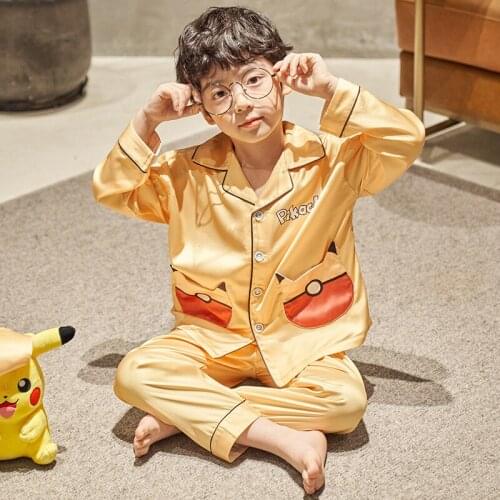2021 New Ice Silk Children Pyjamas For Boys Long Sleeves Spring And Autumn Casual Style Cute Japan Cartoon Home Wear Kid Suit