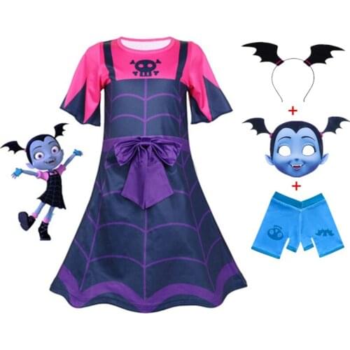 Cosplay Girls New Vampiric Costumes Children Dress Costume Halloween Girls Dresses Carnival Party Disguise Headband Mask