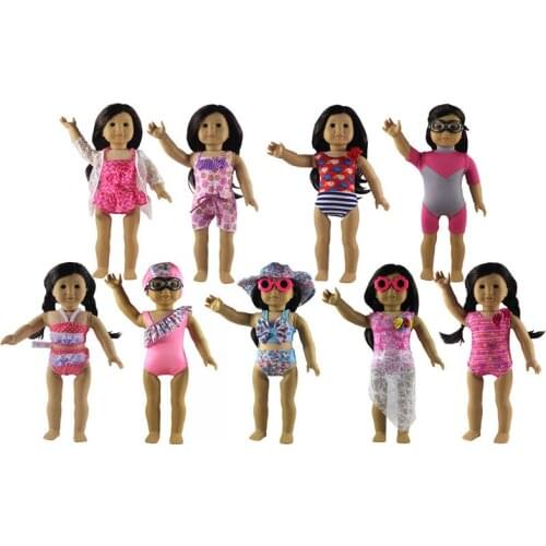 New 9 PCS Swimsuit Doll Clothes+4 pairs of Glasses for 18 inch American Doll S09