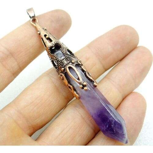 New product jewelry gold color faceted natural stone quartz crystal Opal pendulum hexagonal suspension pendant for necklace 1pcs