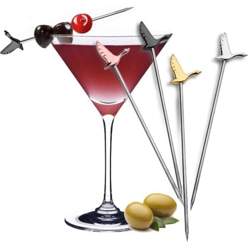 10.5cm Fruit Cocktail Pick Stick Stainless Steel Bar Tools Drink Stirring Sticks Martini Picks Party Wedding 4 colors Bar Tool
