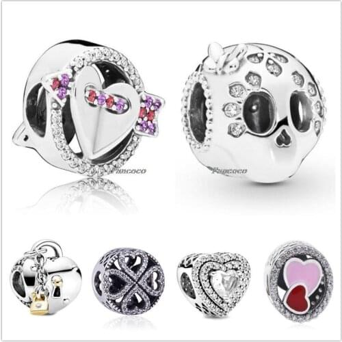 Authentic 925 Sterling Silver Two-tone Heart & Lock Key Charm Beads Fit Pandora Bracelet & Necklace Jewelry