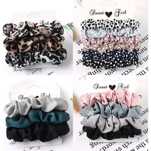 3/5/Pcs Silk Scrunchies Print Leopard Scrunchie Set Elastic Hair Bands Solid Color Fashion Headwear Women Hair Accessories Gift