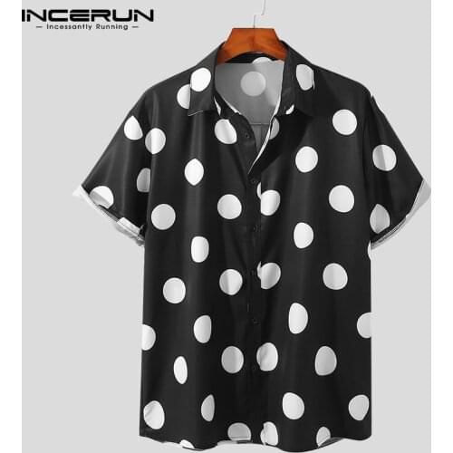 Summer Men Shirt Polka Dot Print Streetwear Lapel Short Sleeve Vacation Casual Camisas 2021 Hawaiian Shirts Men Clothing INCERUN