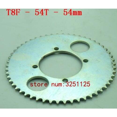 Steel gear T8F 54 Tooth 54mm Mini Moto Rear Chain Sprocket For 2 Stroke 47cc 49cc Chinese Pocket Bike Goped Scooter Kids ATV