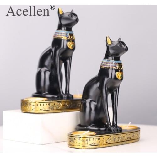 Resin Lucky Cat Statue Egyptian Cat Figurine Animal Sculpture Home Office Desktop Decoration Gift Home Decor Modern Accessories