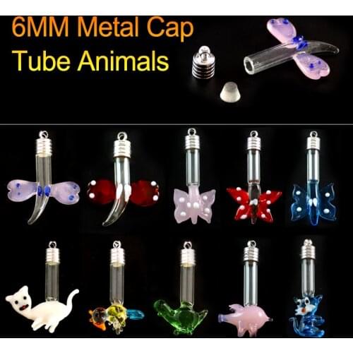 3PCS 6MM Name on Rice Glue Cap Glass vials Animals Pendant Glass Bottles Miniature Wishing Bottle Jewelry Making