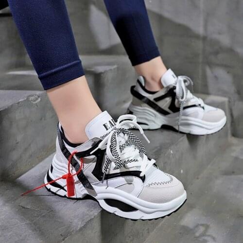 Stylish Women Running Shoes Increasing 6CM INS Ulzza Harajuku EAF Sneakers Cushion Height Platform Breathable Wave Sport Walking