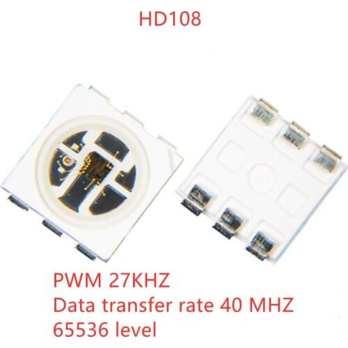 New 100-1000pcs HD108 (Similar APA102 HD107S) LED Chip 5050 SMD RGB Intelligent Control Integrated LED Light beads 27+ kHz PWM