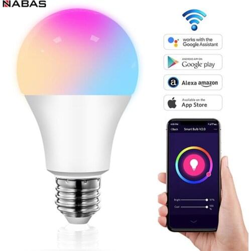 NABAS Tuya 9W WiFi Smart Light Bulb E27 E22 RGB LED Lamp Dimmable with Smart Life APP Voice Control for Google Home Alexa