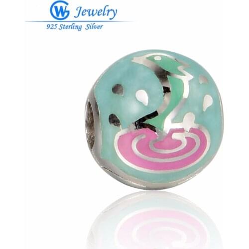 Sterling Silver Jewelry 925 Green Enamel Dolphin Clip Charms Fits European Bracelets For Women GW Fashion Jewelry AMLK002H20