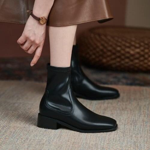 Black Brown Women Boots Fashion Zipper Square Low Heel Ankle Boots Ladies Autumn Winter Square Toe Short Boots Big Size 42 43