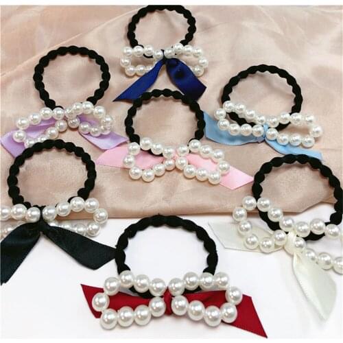 Women Bow Pearl Elastic Hair Bands Girls Flower Scrunchie Ponytail Holder Hair Ropes Fashion Hair Tie Hair Accessories 2021 New