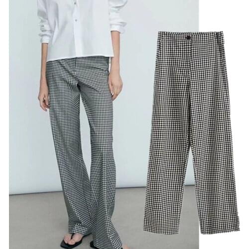 Jenny&Dave Loose Trousers Women England High Street Vintage Plaid Straight Casual Pants Women Pantalones Mujer Pantalon Femme