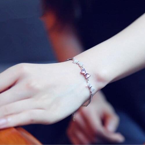 Everoyal Trendy Crystal Purple Bowknot Bracelets Female Accessories Charm Lady Silver 925 Girls Bracelets Jewelry Women Gift