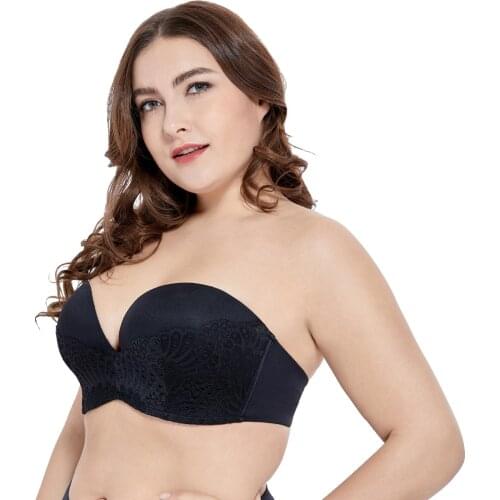 Womens Lace Strapless Bra Slightly Lined Great Support Underwired Bras Plus Size Underwear