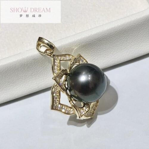 S925 Silver Zircon Tahiti Black Pearl Natural Seawater Pearl Elegant and The atmosphere woman Pendant