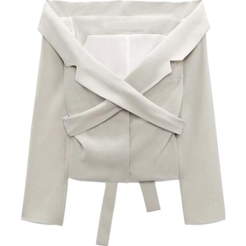 2021 Za New Women Fashion Solid color Slim casual Blazer Coat Vintage Long Sleeve With belt Female Outerwear Chic