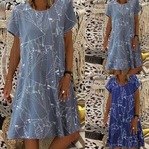 Women Dress Round Neck Breathable Sexy Summer Beach Casual Dress Beach Dress Vintage Short Sleeve Oversize Dresses for Party