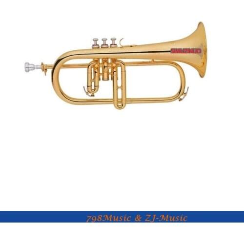 Gold Lacquer Flugelhorn Bb Keys With Flugel horn Case Bore 11.3mm Bell 153mm