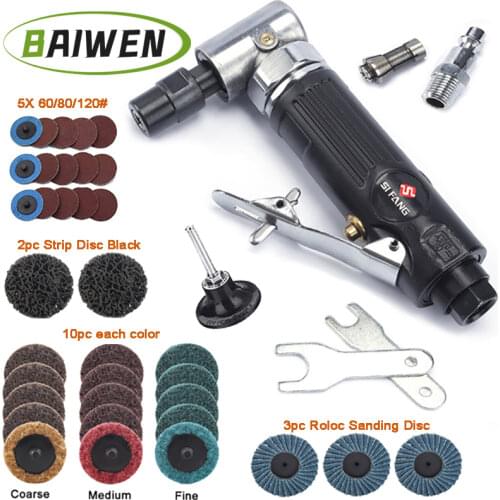 Mini 1/4'' Air Angle Die Grinder 90 Degree Pneumatic Grinding Polisher Machine Mill Engraving Kits with 2inch Sanding Discs Tool
