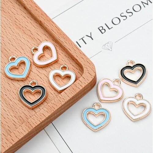 10/20/30pcs Enamel Charms Hollow Sweet Heart Pendant Charms For Diy Making Necklace Earring Bracelet Jewelry Accessories