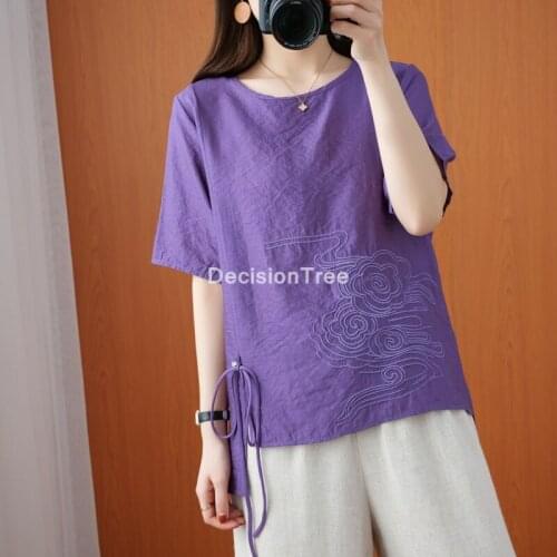 2021 chinese style retro chiffon blouses womens shirt loose tops cotton linen blouse clothing chinese traditional style shirts