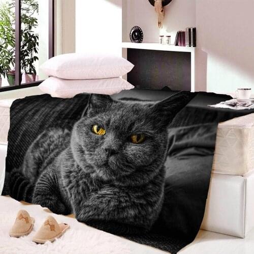 3D Cat Throw Blanket Cartoon Animal Fleece Blanket for Kids Yellow Thin Quilt on Bed Pet Fluffy Blanket Cute Cat