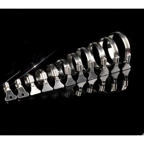 50pcs/lot 8mm-12mm/10-16mm/13-19mm/16-25mm/19-29mm Type Hose Clamps with handle,304 Stainless steel hose Clamp Hoop Pipe Clips