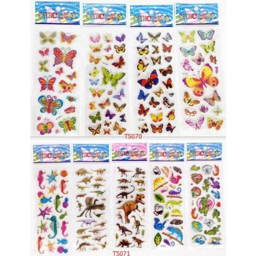 9 Sheets No Repeat Cartoon Kids Favor Dinosaur Butterfly Puff Stickers Lot Gift