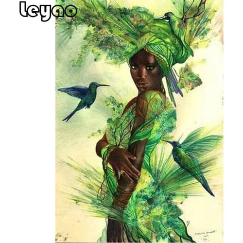 Full square /round drill 5d diamond painting abstract african woman hummingbird diamond mosaic art crafts embroidery decoration