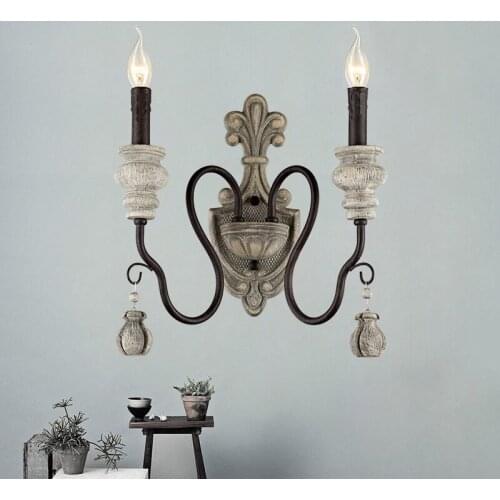 American Vintage Wall Lights Living Room Bedside TV Background Aisle E14 Sconce Light Simple Resin Decor Fixture Retro Wall Lamp