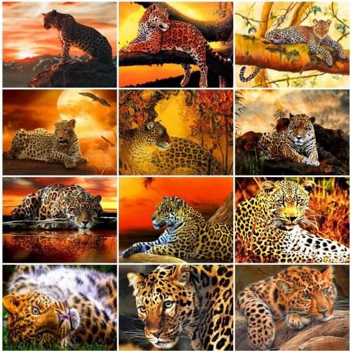 AZQSD Diamond Painting Leopard Cross Stitch Handmade Diamond Embroidery Animal Mosaic Picture Of Rhinestones Home Decor Gift