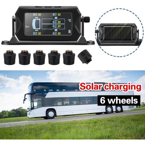 With 6 External Sensors Digital LCD Alarm Tire Pressure Monitoring System Wireless Solar Car RV Truck TPMS