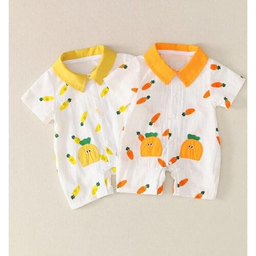 Baby Romper Summer Cute Carrot Pattern Unisex Baby Jumpsuit Clothing Newborn Infant Girl Boy Cotton Short Sleeve Sunsuit Clothes